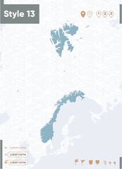 Norway - map with water, national borders and neighboring countries. Shape map.