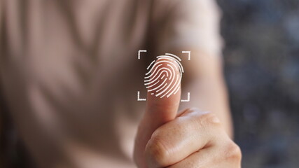 Young woman scan fingerprint biometric identity and approval. concept of the future of security