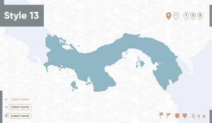 Panama - map with water, national borders and neighboring countries. Shape map.