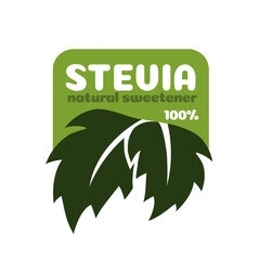 Stevia leaves vector symbol 100% natural organic stevia sweetener substitute isolated on white background. Eco icon for label, poster, badge, packaging design. 10 eps - obrazy, fototapety, plakaty