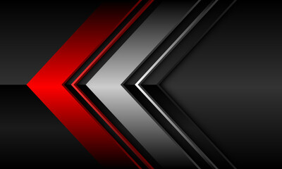 Abstract red silver arrow direction geometric overlap on black metallic design modern luxury futuristic technology background vector