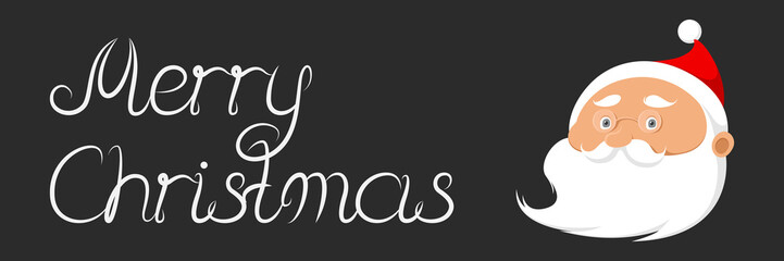 Christmas card. Santa Claus face on black background. Vector illustration.