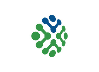 Scientific blue-green micro atomic molecule logo