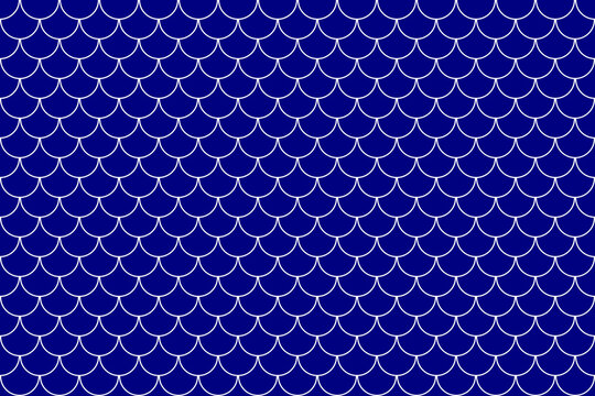 Navy Blue Fish Scales Or Mermaid Scales Pattern Background.