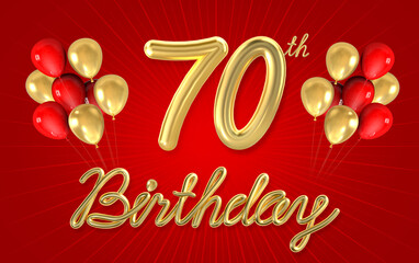 3d golden 70 years birthday celebration with star background. 3d illustration.