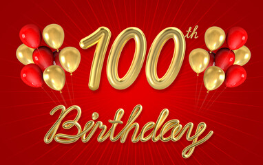 3d golden 100 years birthday celebration with star background. 3d illustration.