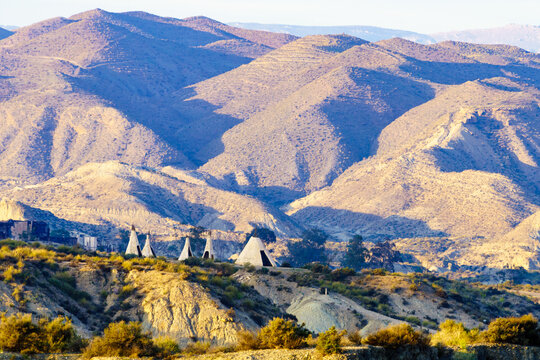 Tabernas desert and Indian village wigwams at Western Leone, Spain