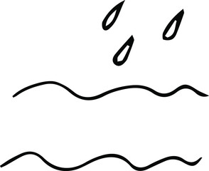 Water with rain illustration. Hand-drawn doodles illustration.
Line art.
