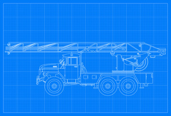 Fototapeta na wymiar Truck Vehicle Blueprint Background Simple Vektor Flat Design