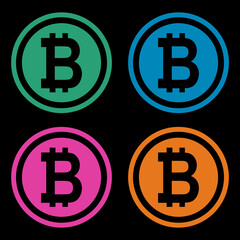 Set of Bitcoin web coin, internet electronic crypto design symbol, digital pay vector illustration