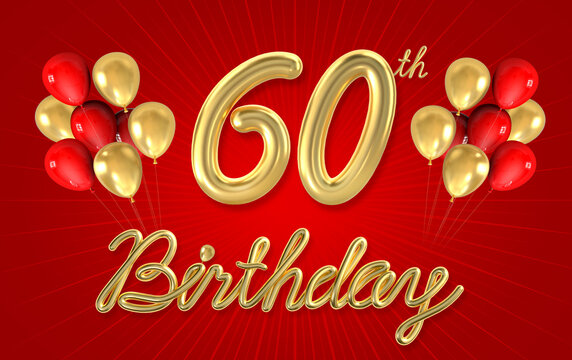 3d golden 60 years birthday celebration with star background. 3d illustration.