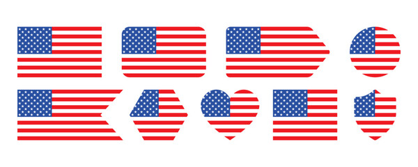 Fototapeta premium Set of American national flag vector illustration. USA flag on white background. Vector 10 EPS.