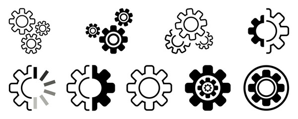 Set of gear vector icons. Cogwheel gear on white background. Setting symbol. Vector 10 ESP.