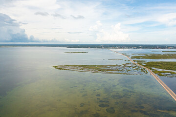 Top view of road between the city of Jaffna and the islands in the north of Sri Lanka.