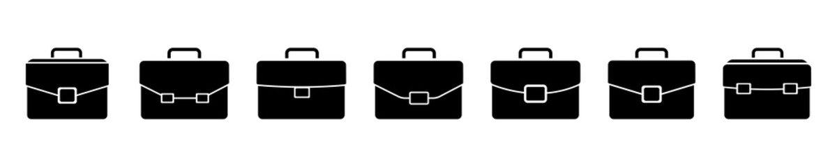 Set of Business briefcase vector icons. Portfolio symbol. Business bag for office or job. Vector 10 ESP.