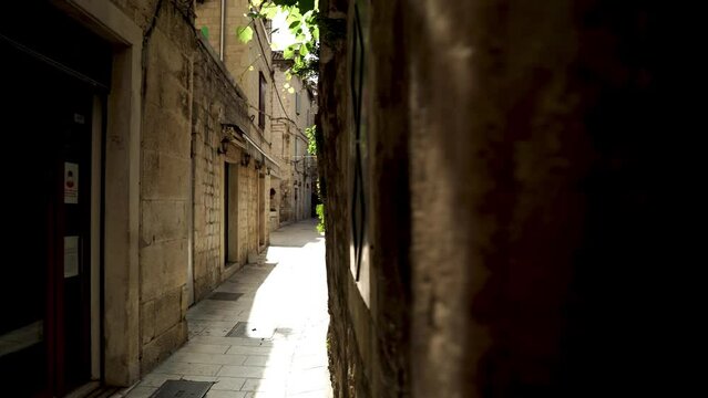Croatian city of Split in the resort region of Dalmatia. A colorful street in the city of Split. Palace of Diocletian. Palace in Split built by the Roman Emperor Diocletian