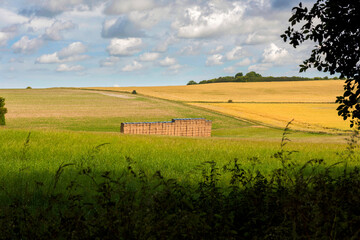 Haystack and fields near St Margarets Bay in Kent, England