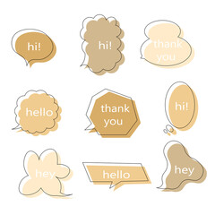 Set of hand drawn speech bubble in vector format. Colorful dialogue symbols for conversation, comics, manga.