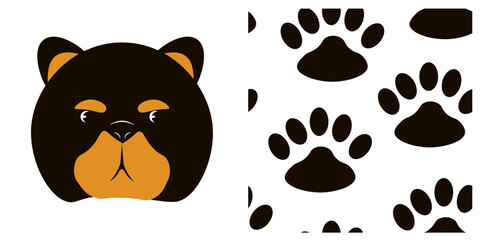 Cute puppy face with seamless pattern. Baby puppy animal character. Illustration for kids poster, nursery wall art, card, invitation, birthday, apparel.