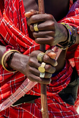 Fototapeta na wymiar African man's hands in traditional jewelry - rings, bracelets. Zanzibar Tanzania