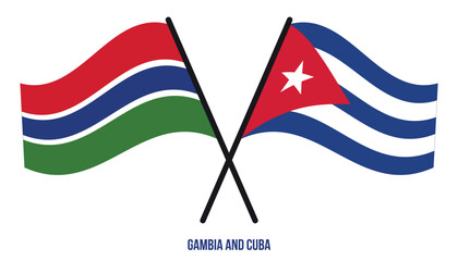 Gambia and Cuba Flags Crossed And Waving Flat Style. Official Proportion. Correct Colors.