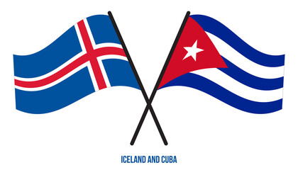 Fototapeta premium Iceland and Cuba Flags Crossed And Waving Flat Style. Official Proportion. Correct Colors.