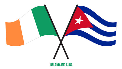 Ireland and Cuba Flags Crossed And Waving Flat Style. Official Proportion. Correct Colors.