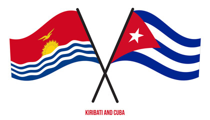 Kiribati and Cuba Flags Crossed And Waving Flat Style. Official Proportion. Correct Colors.