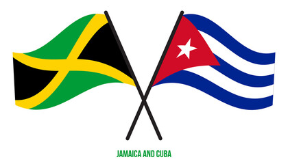 Jamaica and Cuba Flags Crossed And Waving Flat Style. Official Proportion. Correct Colors.