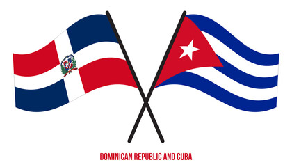 Dominican Republic and Cuba Flags Crossed And Waving Flat Style. Official Proportion.