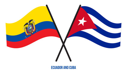 Fototapeta premium Ecuador and Cuba Flags Crossed And Waving Flat Style. Official Proportion. Correct Colors.