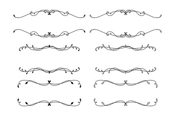 Hand drawn split monograms. Set of 6 floral split borders for family monograms, wedding invitations, greeting cards, web. Vintage botanical design elements.