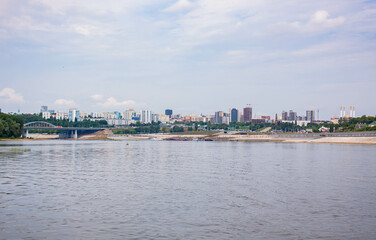 Views of the city of Ufa from a body trip on the Belaya (Agidel) River. July 2022