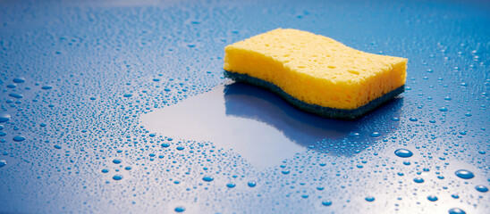 Sponge on table with water drops