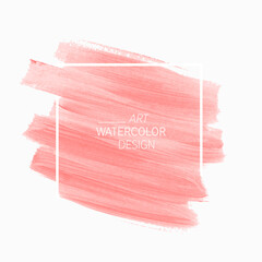 Peachy pink art brush stroke watercolor paint background vector over square frame. Perfect design for headline and sale banner. 