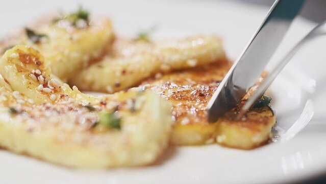 Delicious halloumi cheese with honey and chilli.
