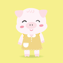 cute cartoon pig character wearing cloth