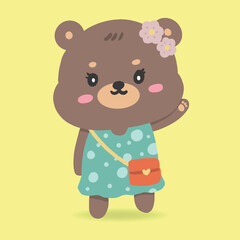 cute cartoon bear character wearing cloth