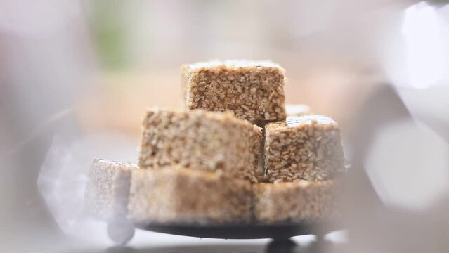 Serving of delicious sesame seeds candy.
