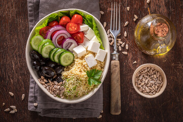 Healthy Greek salad as a balanced meal for diet.