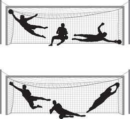 Silhouettes of Soccer Goalkeeper in Action. Vector Image 