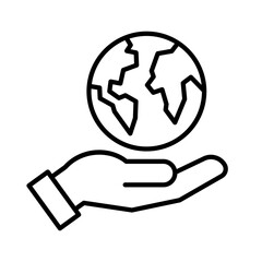 Hand holding earth icon, Save the world concept, Social responsibility environmental for nature, Line design, Vector illustration