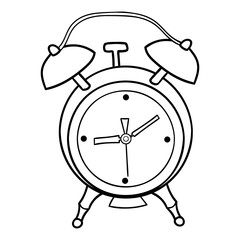 Hand drawn alarm clock icon. Vector graphics, doodle style.
