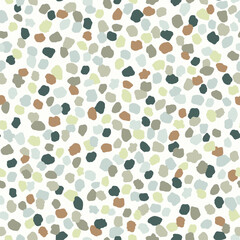 Abstract seamless pattern in green, brown and grey on cream background. - 518912712