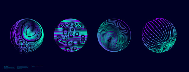 abstract circle glitch with liquid and dot shapes, Retro futurism synthwave, vaporwave,  Holographic illuminated in 80s-90s. - obrazy, fototapety, plakaty