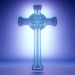 Christian cross with backlight. Religion concept illustration. 3D render
