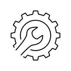 Cogwheel and wrench line  icon. Symbol of adjustment, repairs, technical service or support. Vector Illustration