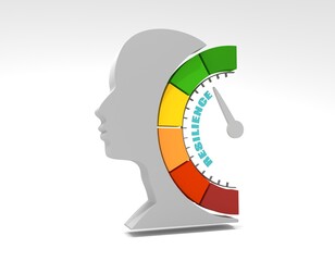 Resilience measuring device with arrow and scale. Human head silhouette. 3D render