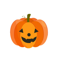 Halloween pumpkin head with scary face isolated on white background. Flat vector design illustration 