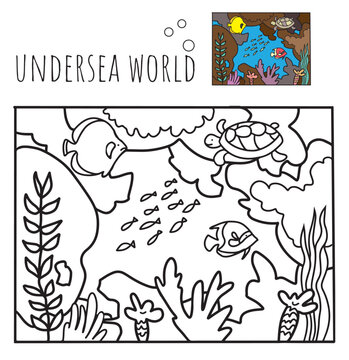 Coloring book coral reef theme , vector illustration.